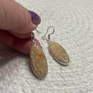 Beautiful FOSSIL CORAL Handmade Sterling 925 Dangle Earrings #285E